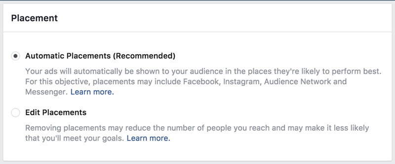 facebook ad placement options automatic vs edit