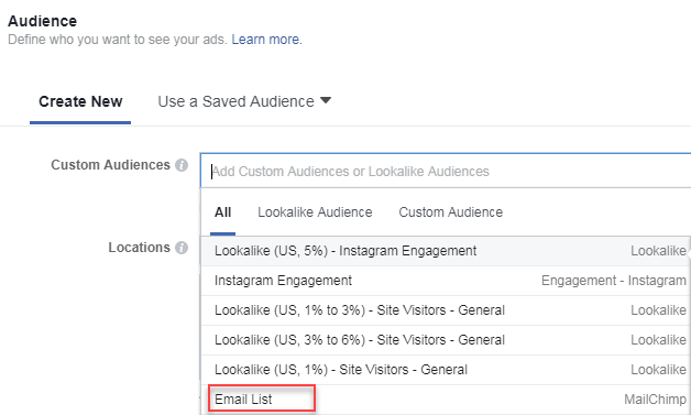 facebook ads custom audience from customer email for cross-sell