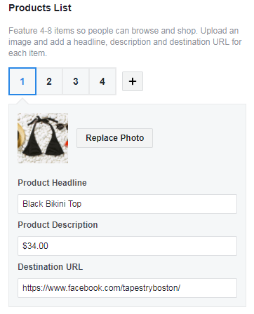 facebook collection ad product list breakdown