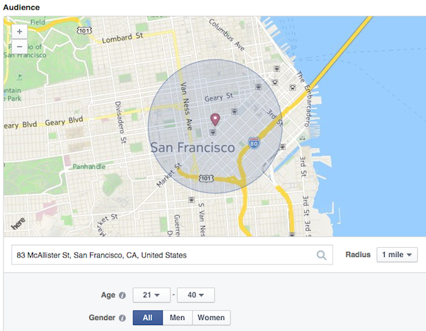 Hyperlocal marketing Facebook Location Awareness ad example