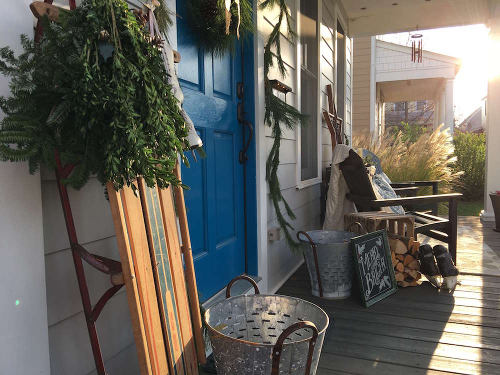 My Christmas porch, based on Pinterest ideas.