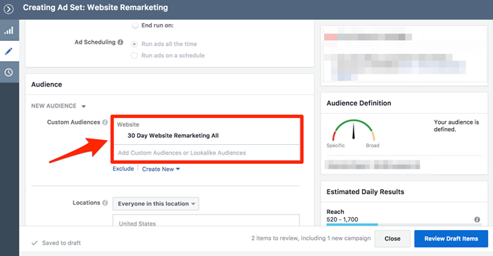 create new facebook ads remarketing audience