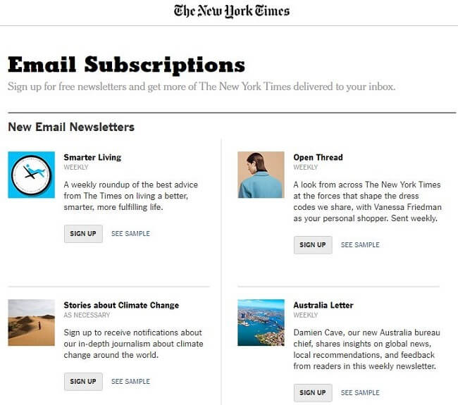 NY_Times Email Subscription Form