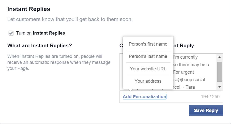 Facebook instant reply bots