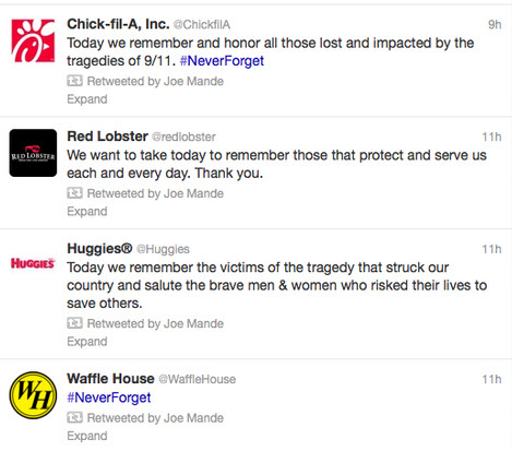 Social media crisis management branded 9/11 tweets examples tastless 9/11 tweets