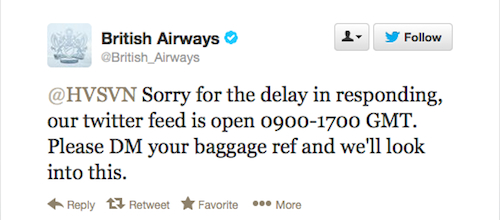 Social media crisis management sponsored tweet dont fly British Airways tweet response