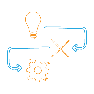 Why is content important? Content creates opportunities for sales — lightbulb linked to a large X linked to a gear by blue arrows.