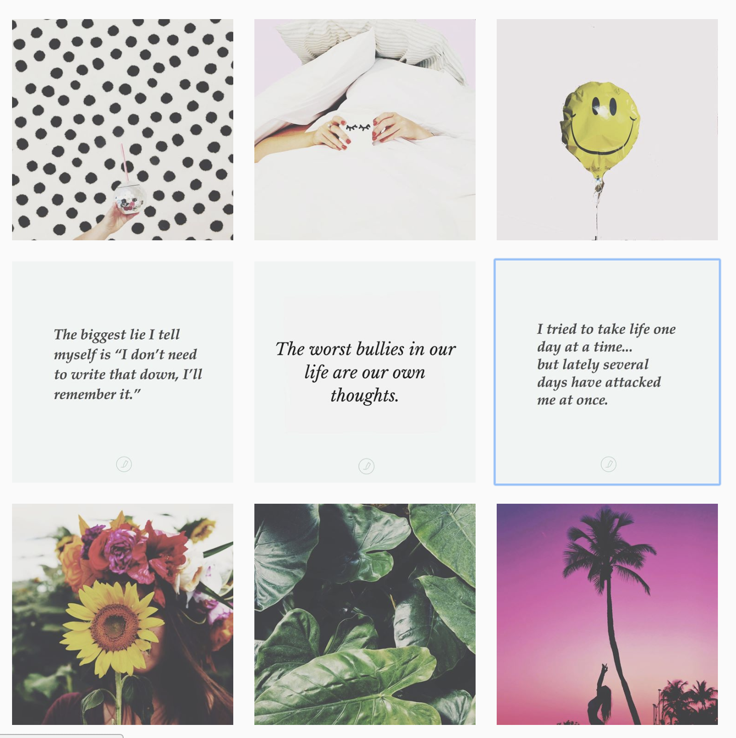 Instagram grid: screenshot from Personal Journal App