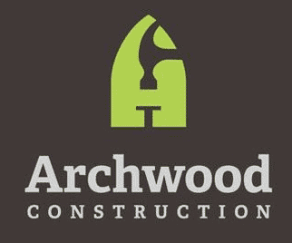Archwood Construction logo uses negative space in the A
