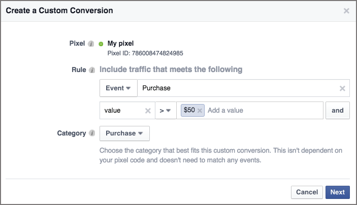 create custom facebook conversion event