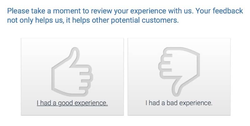 Thumbs up for thumbs down for business service feedback.