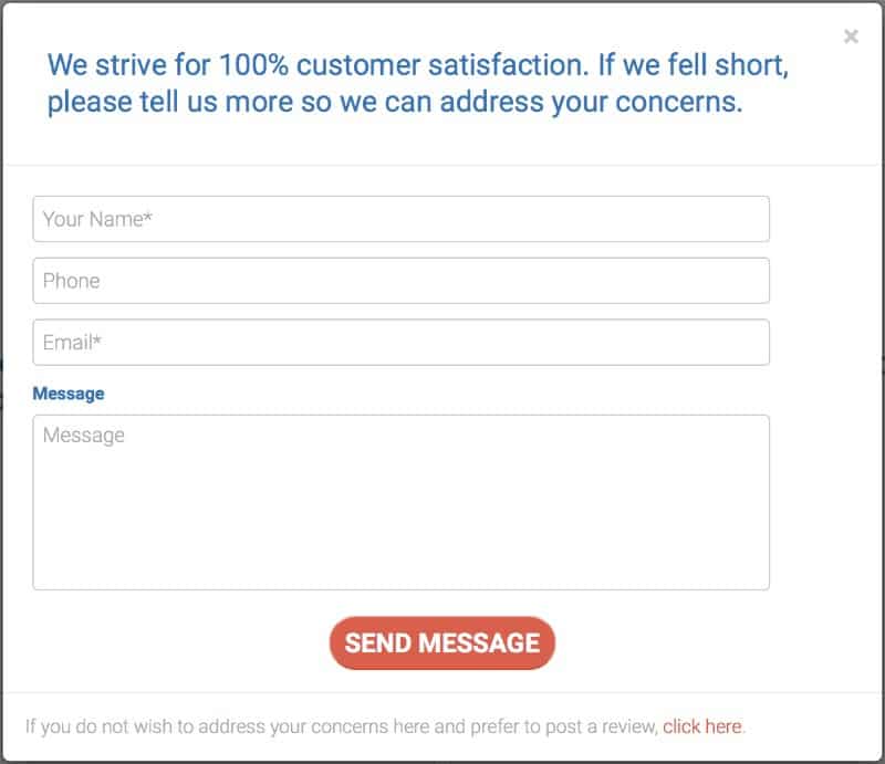 Bad experience feedback request form.