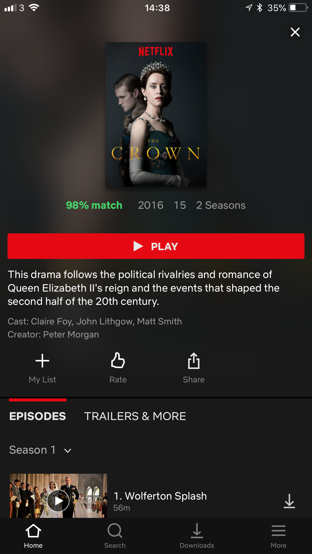 Netflix programme selection screen The Crown