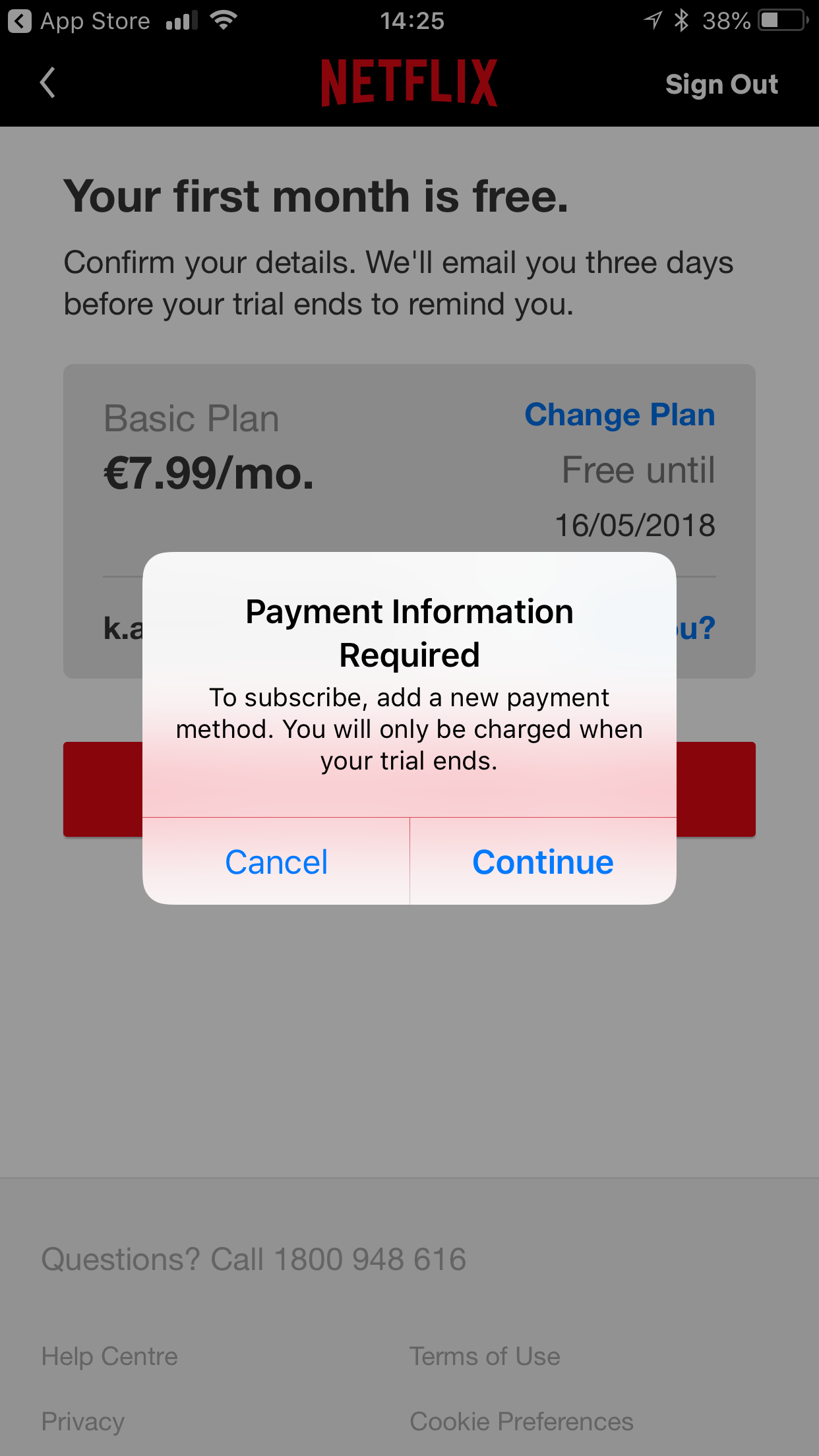 Netflix app trial payment stage screen