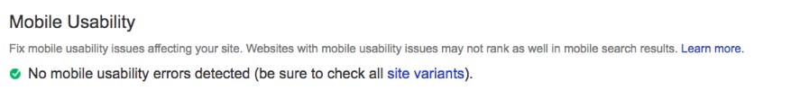 Mobile Usability in Google Search Console with no errors detected
