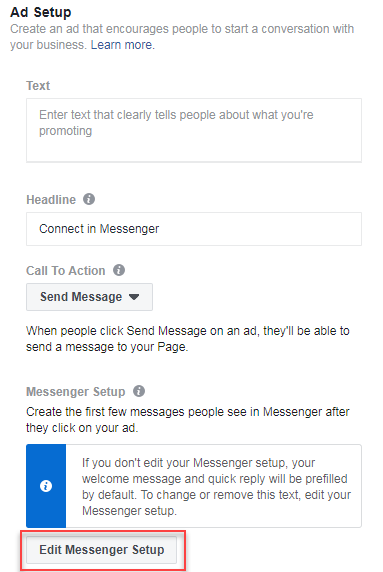 facebook ad setup click to messenger ad