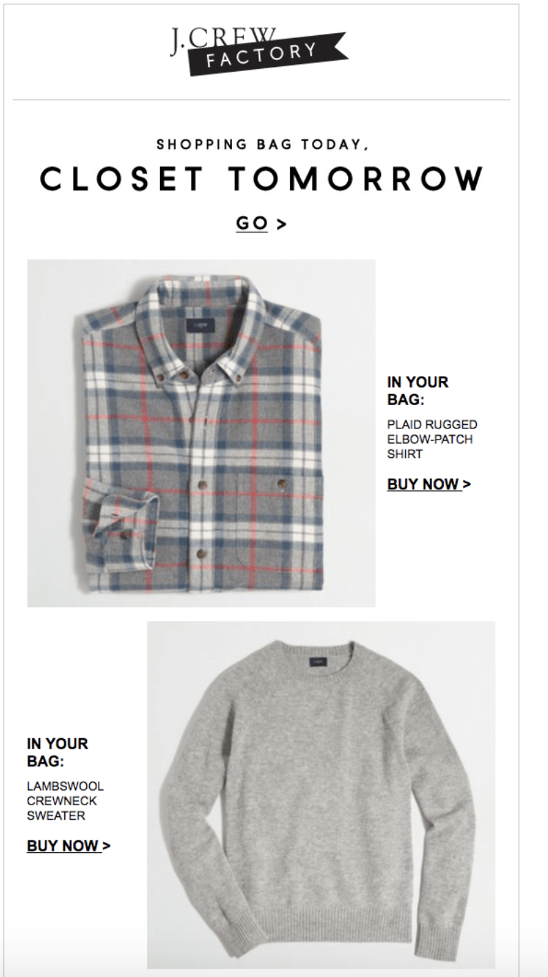 J.Crew – Email Marketing – Cart Abandonment