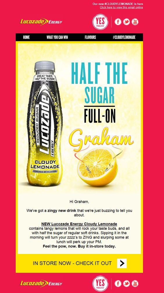 Lucozade- personalization in HTML email