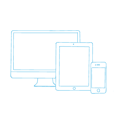 Responsive websites display beautifully on any device, like on the desktop computer screen, tablet, and smartphone pictured here.