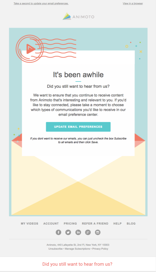 Animoto – Opt Out Email Marketing – Ask to Unsubscribe