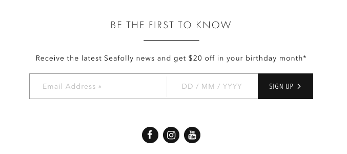 Seafolly – Email Address Sign Up Form