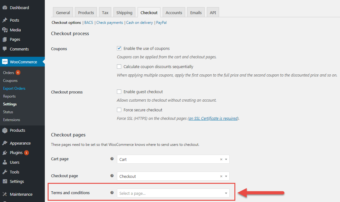 WooCommerce GDPR terms conditions assign page