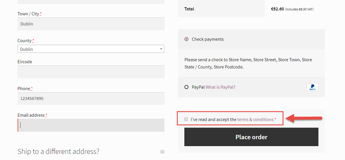 WooCommerce GDPR terms conditions checkout checkbox
