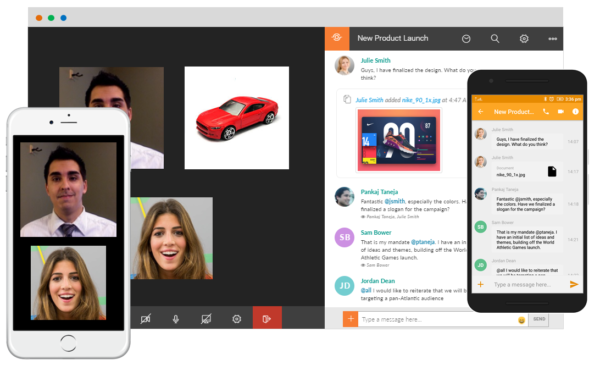 Screenshots on web and mobile of the uShare.to video chat and collaboration