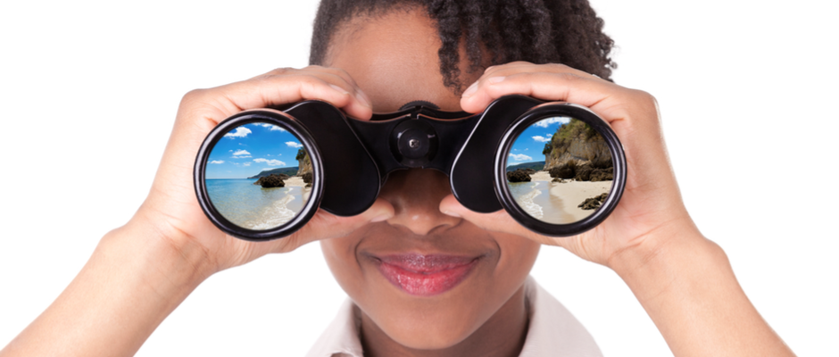 african american woman looking through binoculars