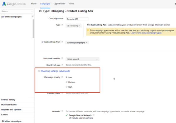 priority selection for Google Shopping Campaigns