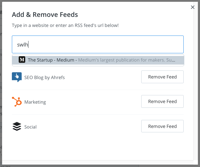Buffer Content Inbox: Add and remove feeds