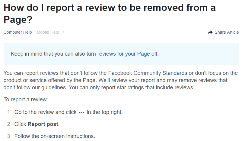 report facebook review