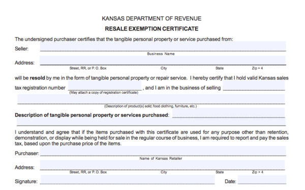 resale certificate Kansas