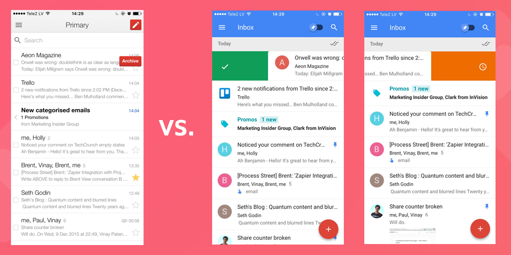 Inbox vs Gmail Swiping