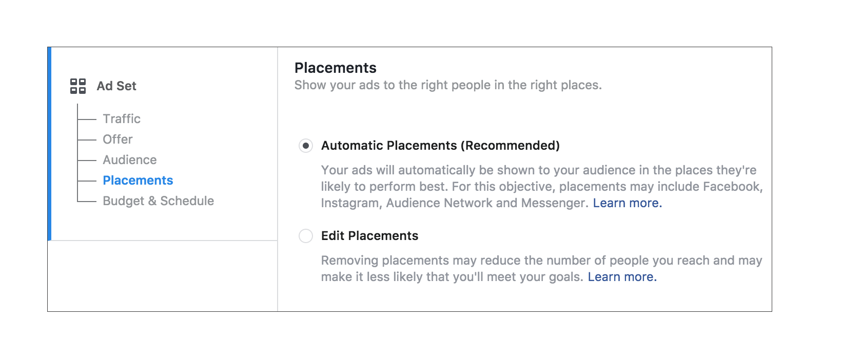 What is the Facebook Audience Network placement option 