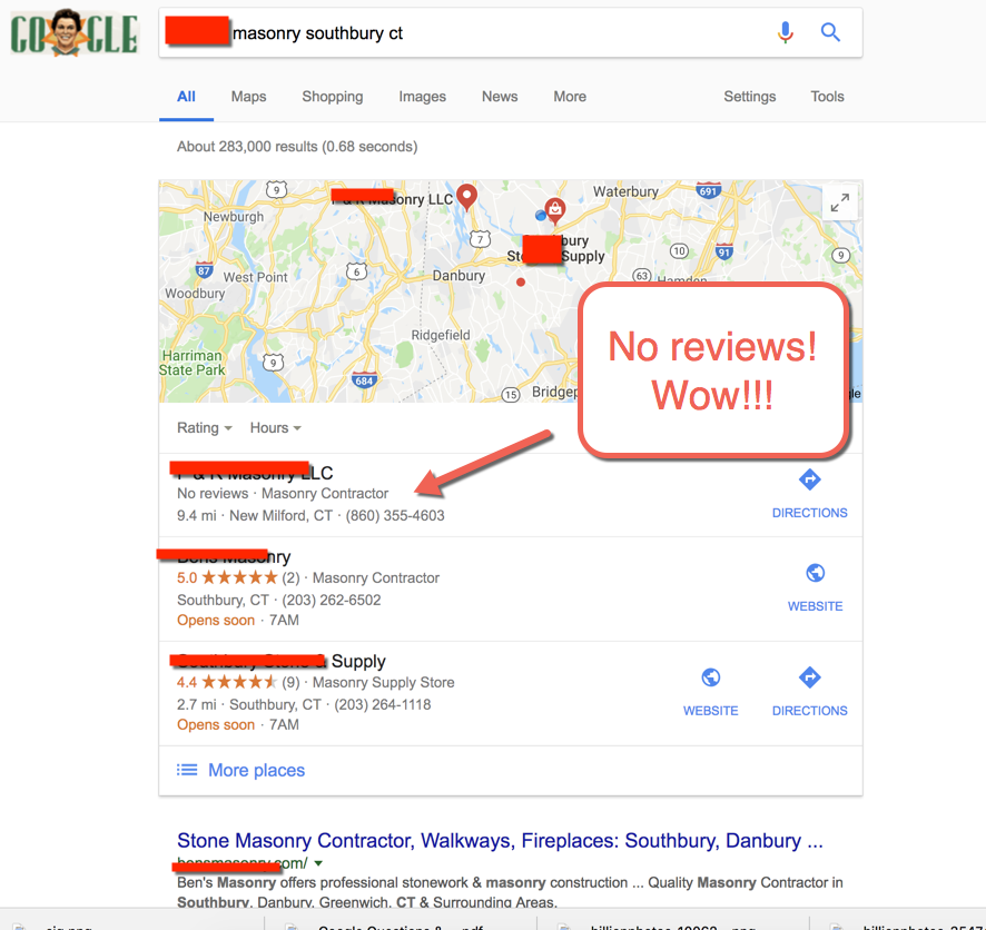 Google Local 3 pack result without online reviews