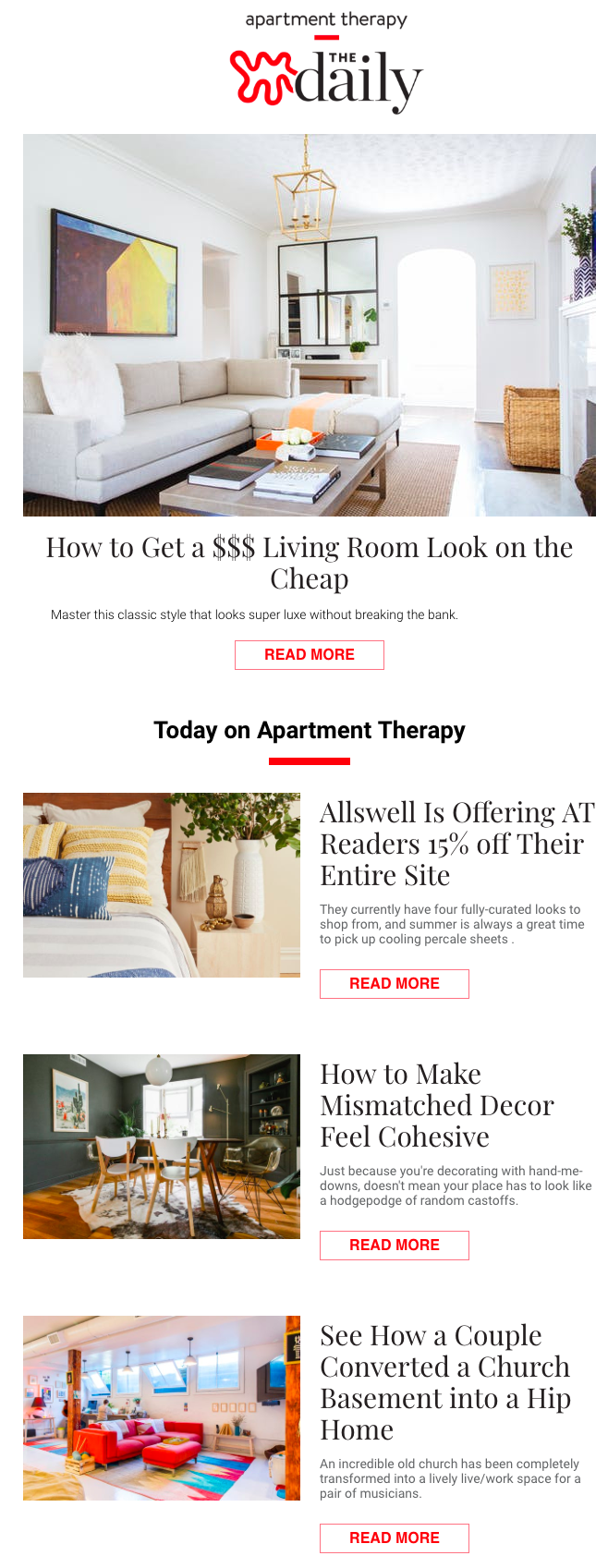 Apartment Therapy – Email Newsletter made with Drag-and-Drop Editor