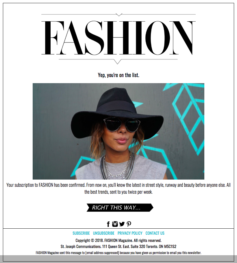 Fashion Magazine – Automated Welcome Email