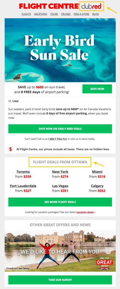 Flight Centre - Email Preference Center - Club Red Newsletter