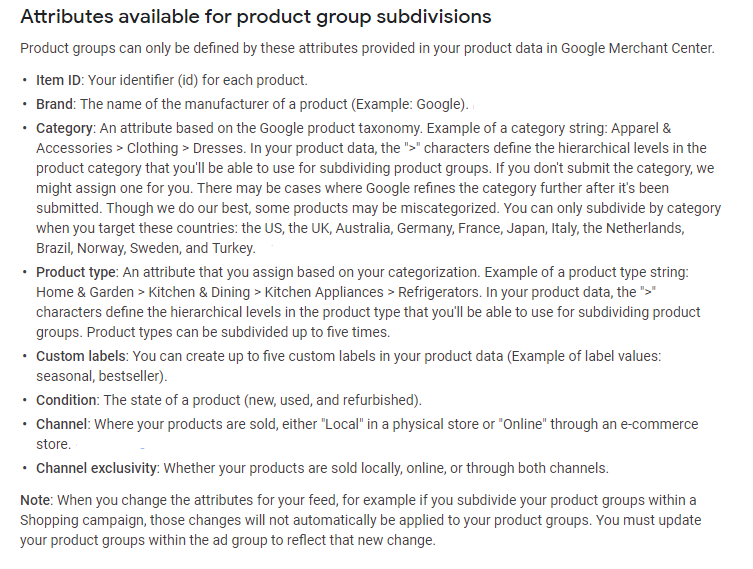 google shopping product groups