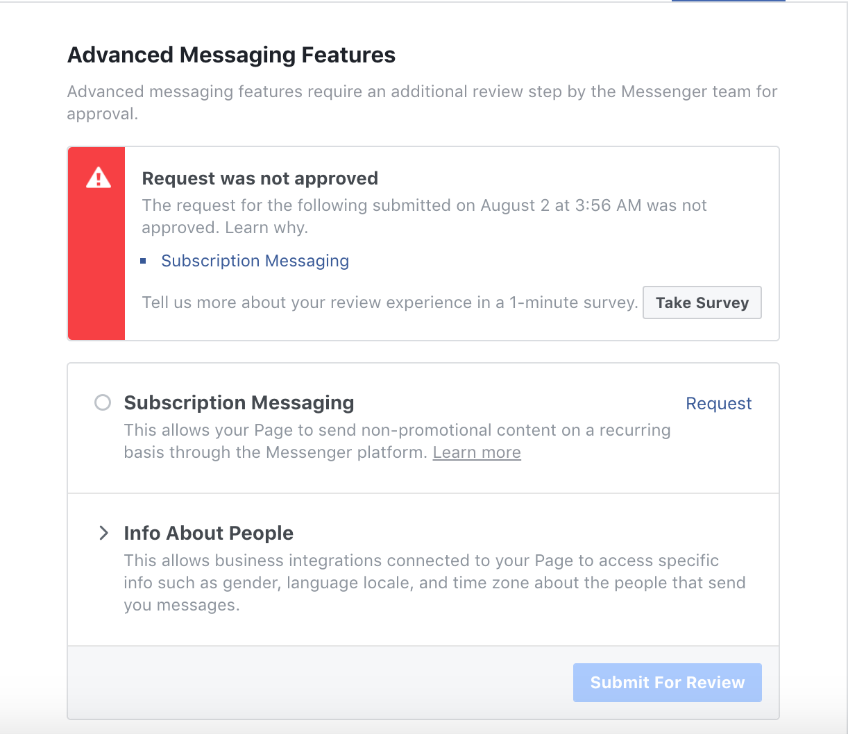 what to do if your messenger subscription application is denied by Facebook