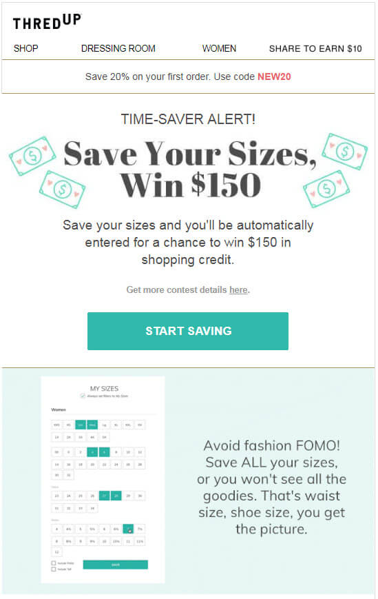 thredUP promotional email body content example