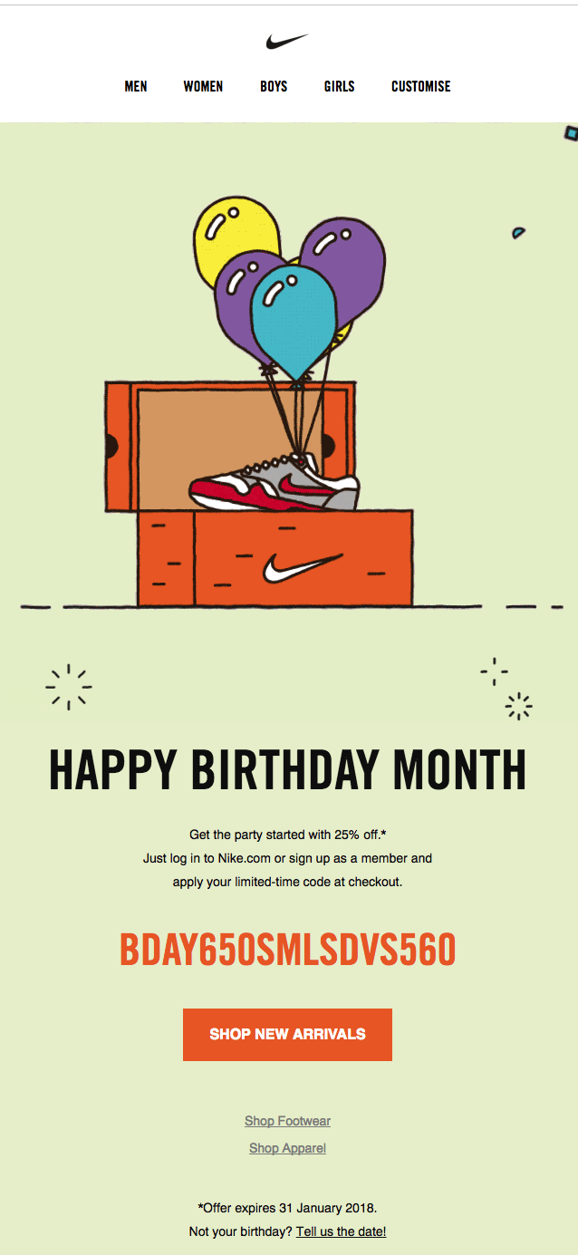 Nike Birthday Email
