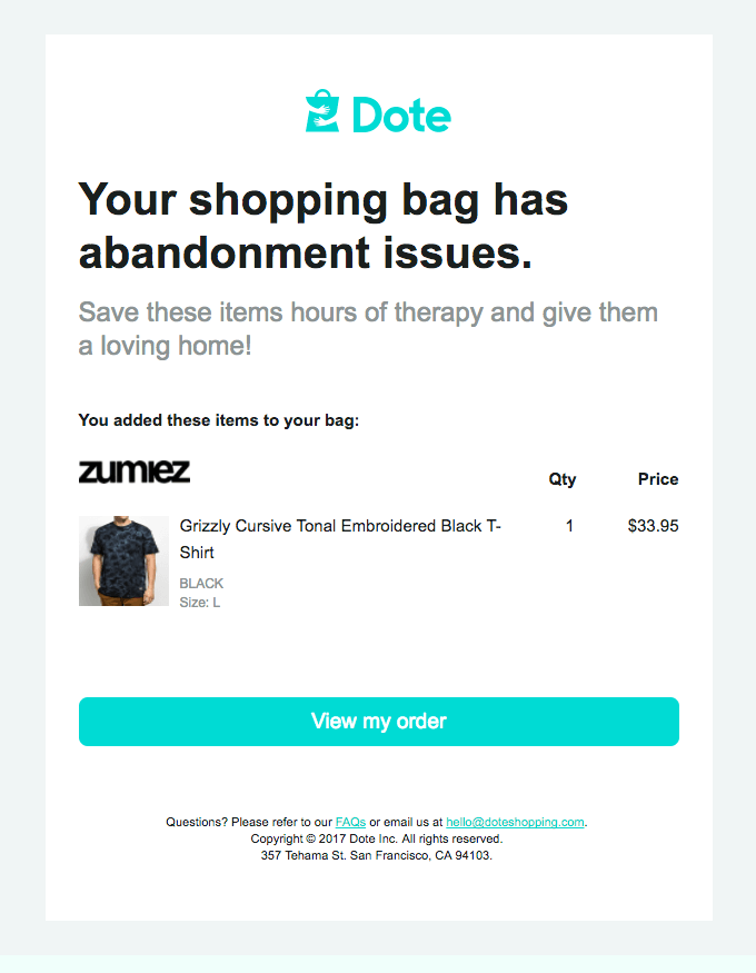 Dote Abandoned Cart Email