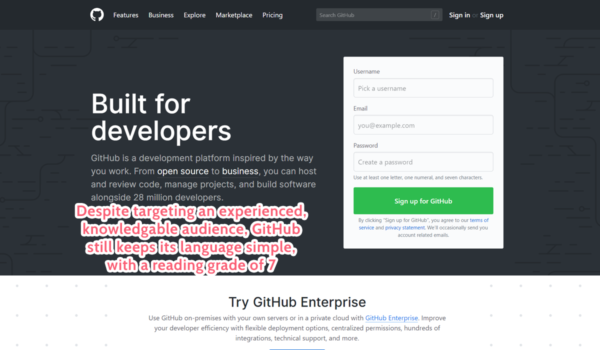 GitHub landing page