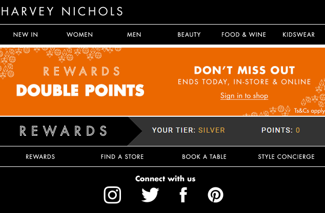 Harvey Nichols informs subscribers about their latest deals in personalized emails, because the feeling of being recognized is a better incentive than discounts.