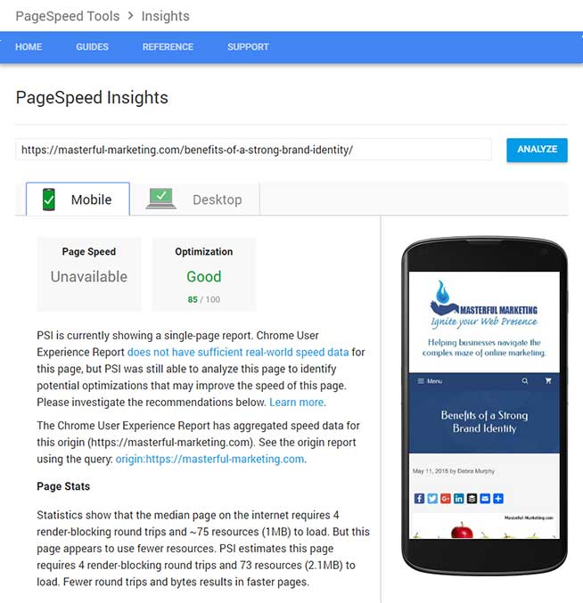 Google Pagespeed Insights - Mobile