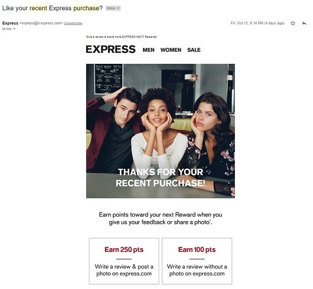 Google shopping reviews email example