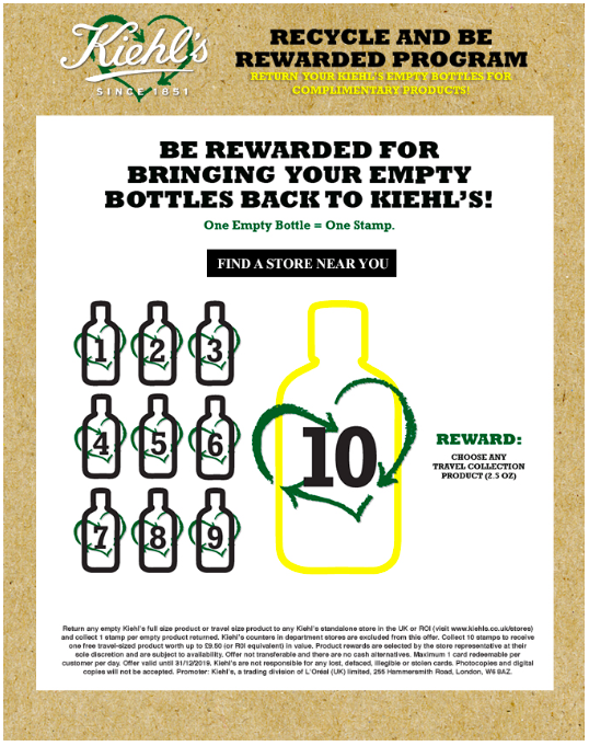 Kiehl’s rewards customers for bringing back used bottles. It’s an incredible start, but it is a standalone offer. As part of an omnichannel loyalty program, the customer could choose among multiple rewards, which feels more personal.