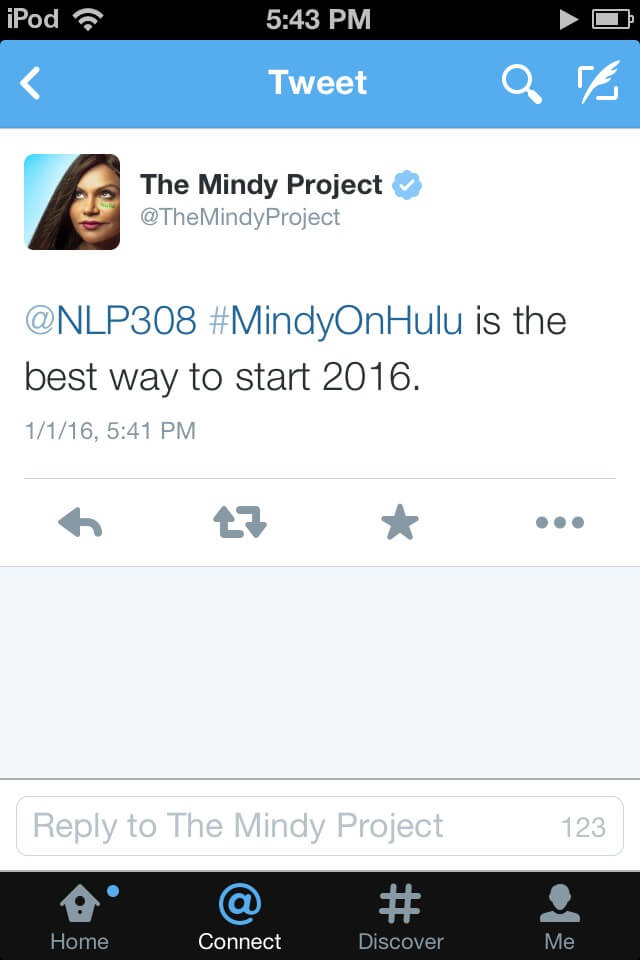Thanks @TheMindyProject!